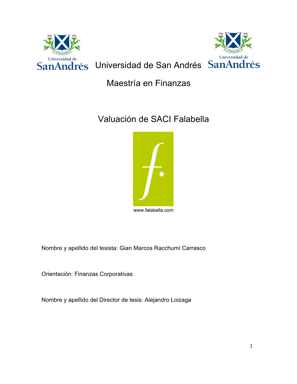 Universidad De San Andrés Maestría En Finanzas Valuación De SACI