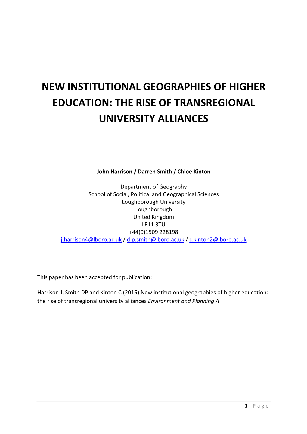 New Institutional Geographies of Higher Education: the Rise of Transregional University Alliances