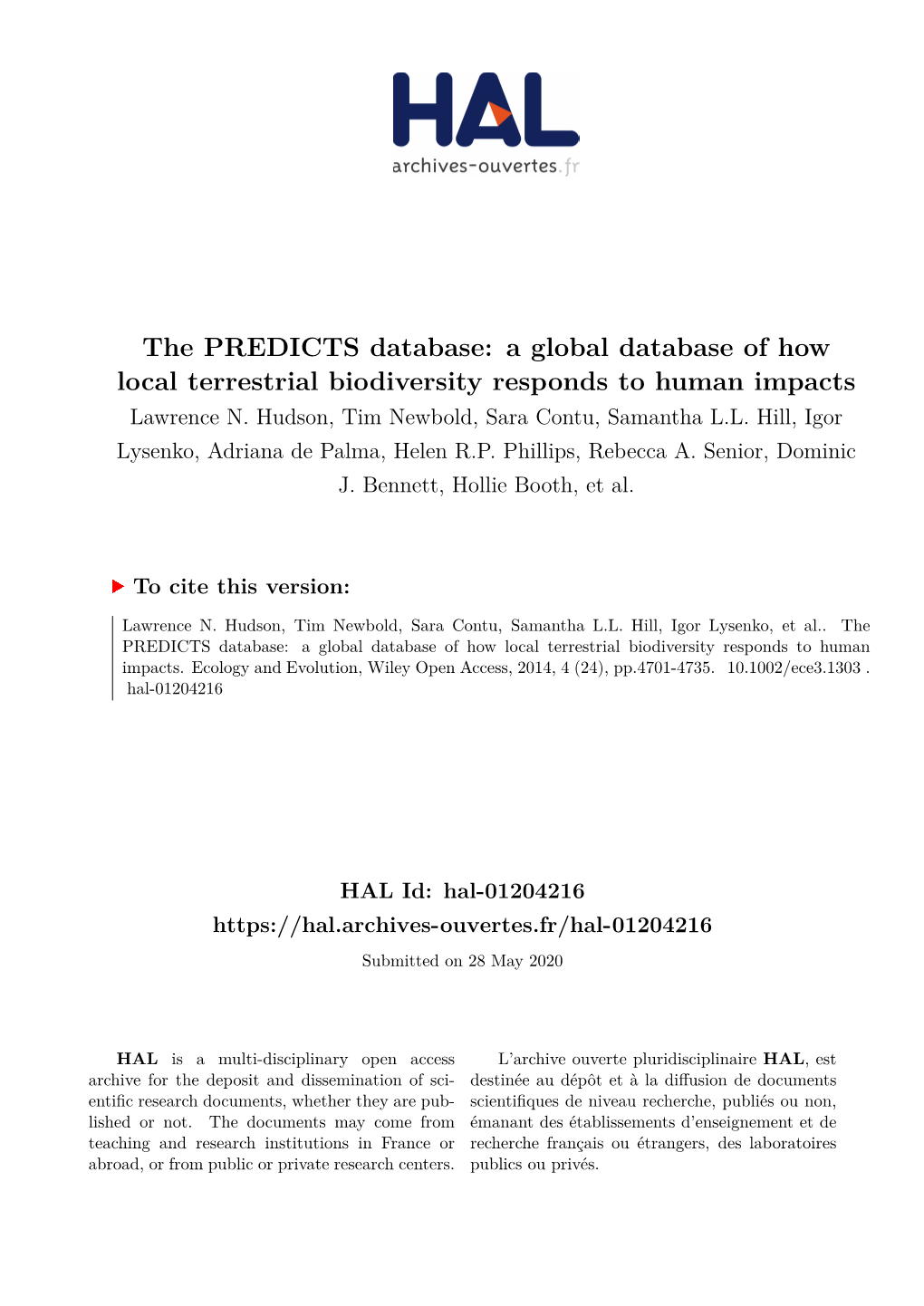 A Global Database of How Local Terrestrial Biodiversity Responds to Human Impacts Lawrence N