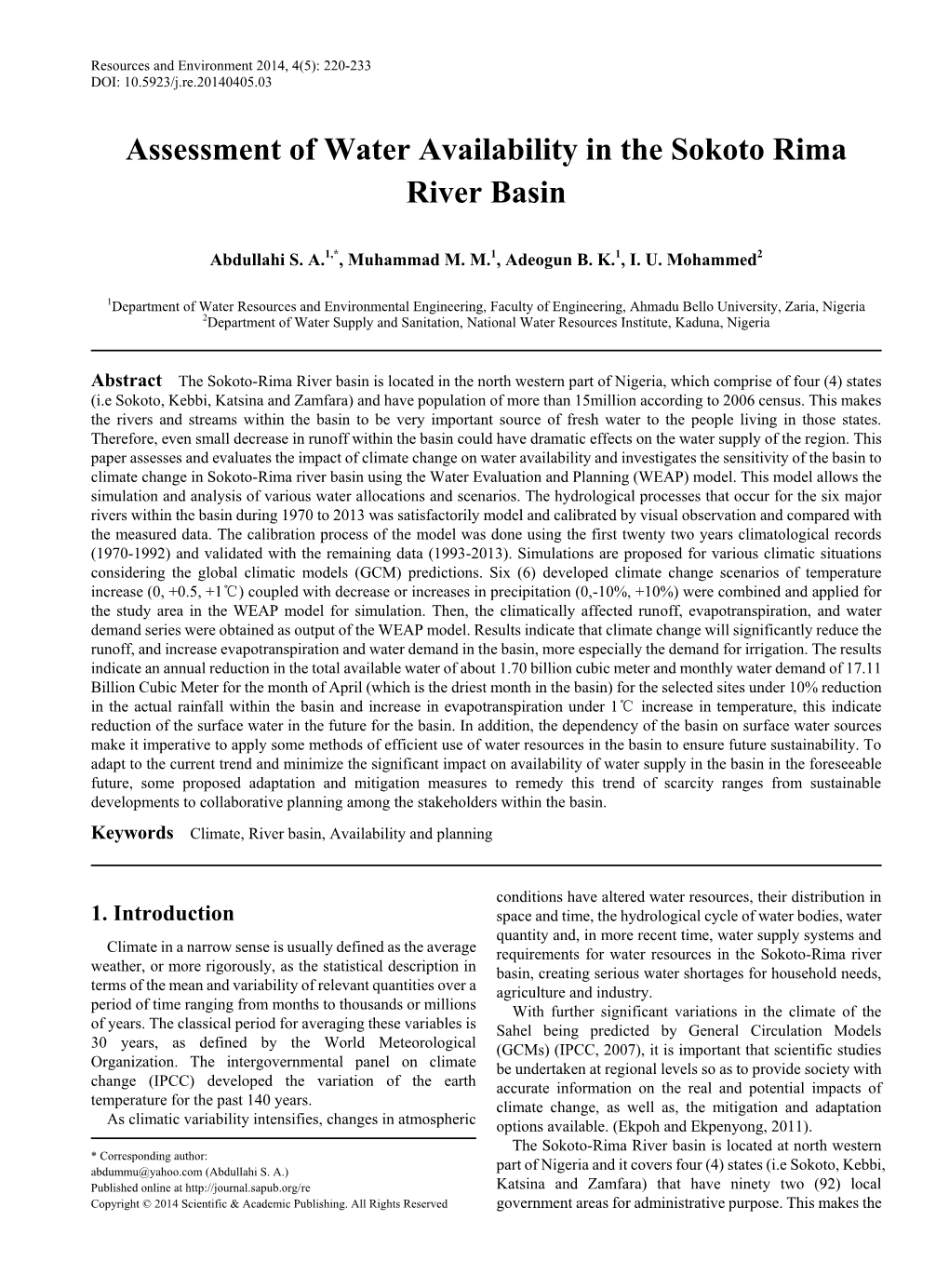 Climate, River Basin, Availability and Planning