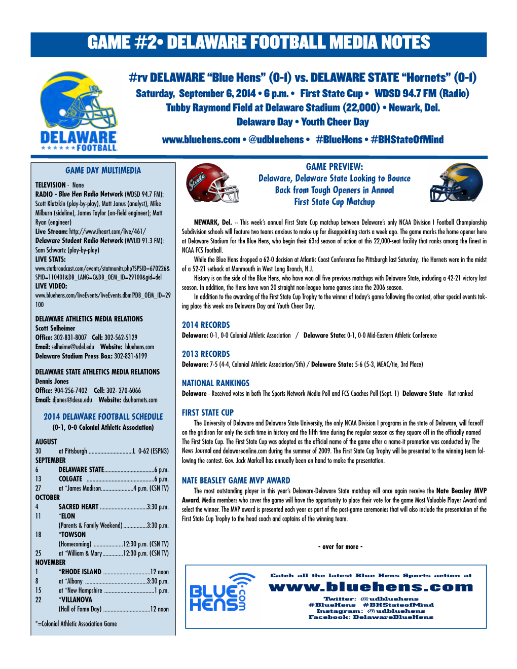Game #2• Delaware Football Media Notes