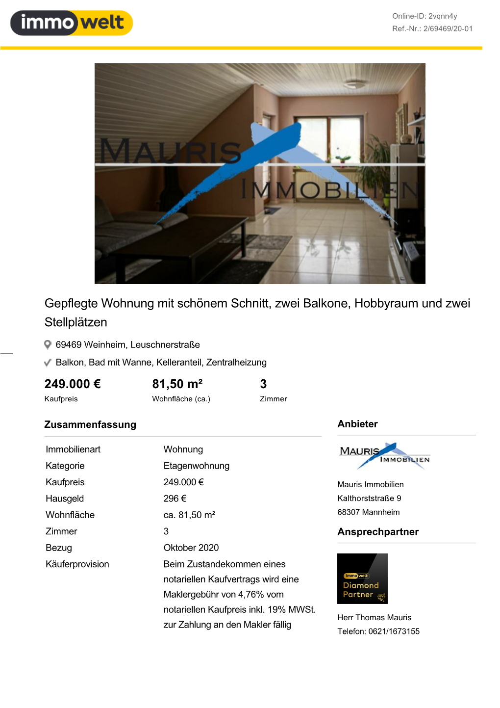249.000 € 81,50 M² 3 Gepflegte Wohnung Mit Schönem Schnitt