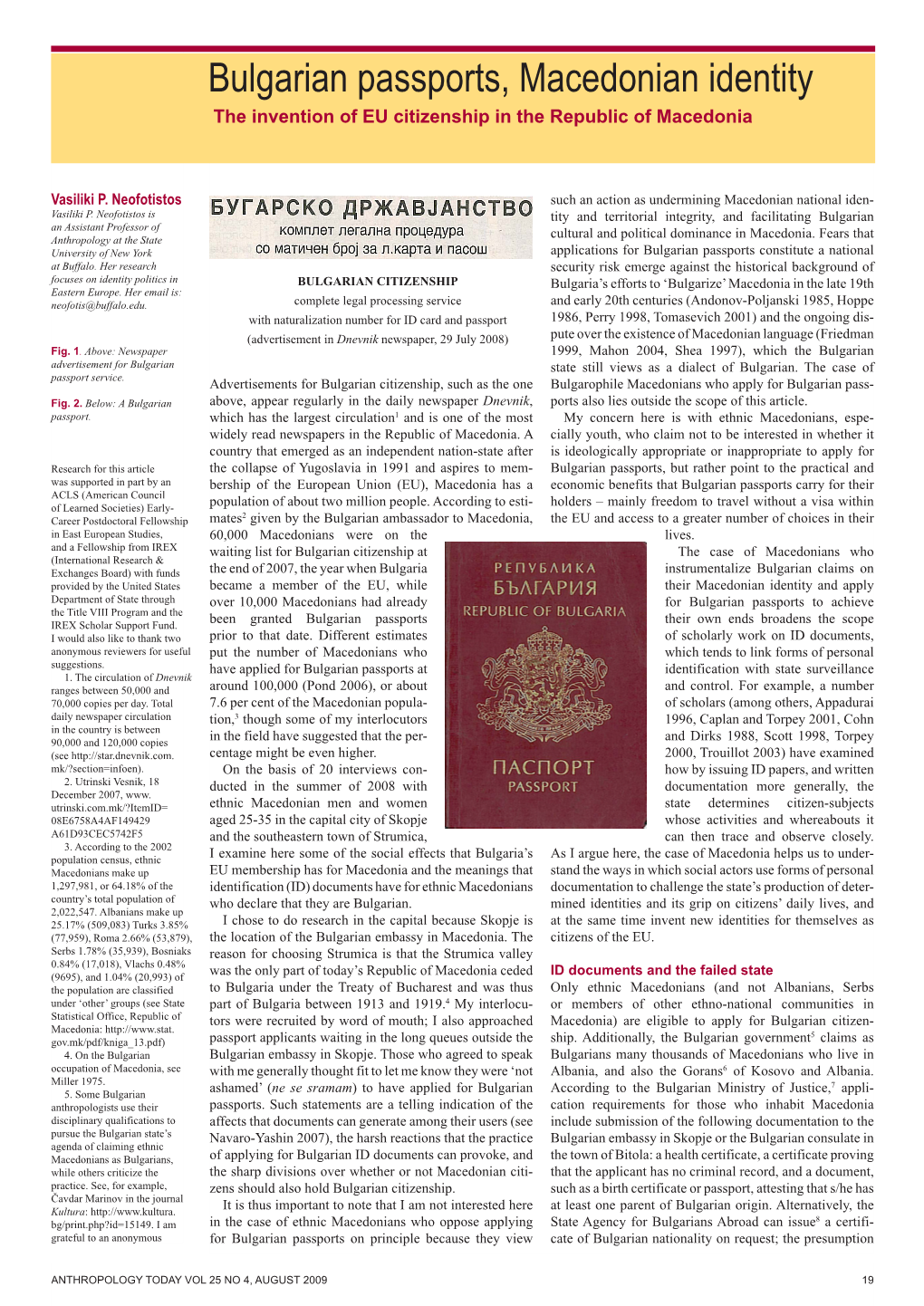 Bulgarian Passports, Macedonian Identity the Invention of EU Citizenship in the Republic of Macedonia