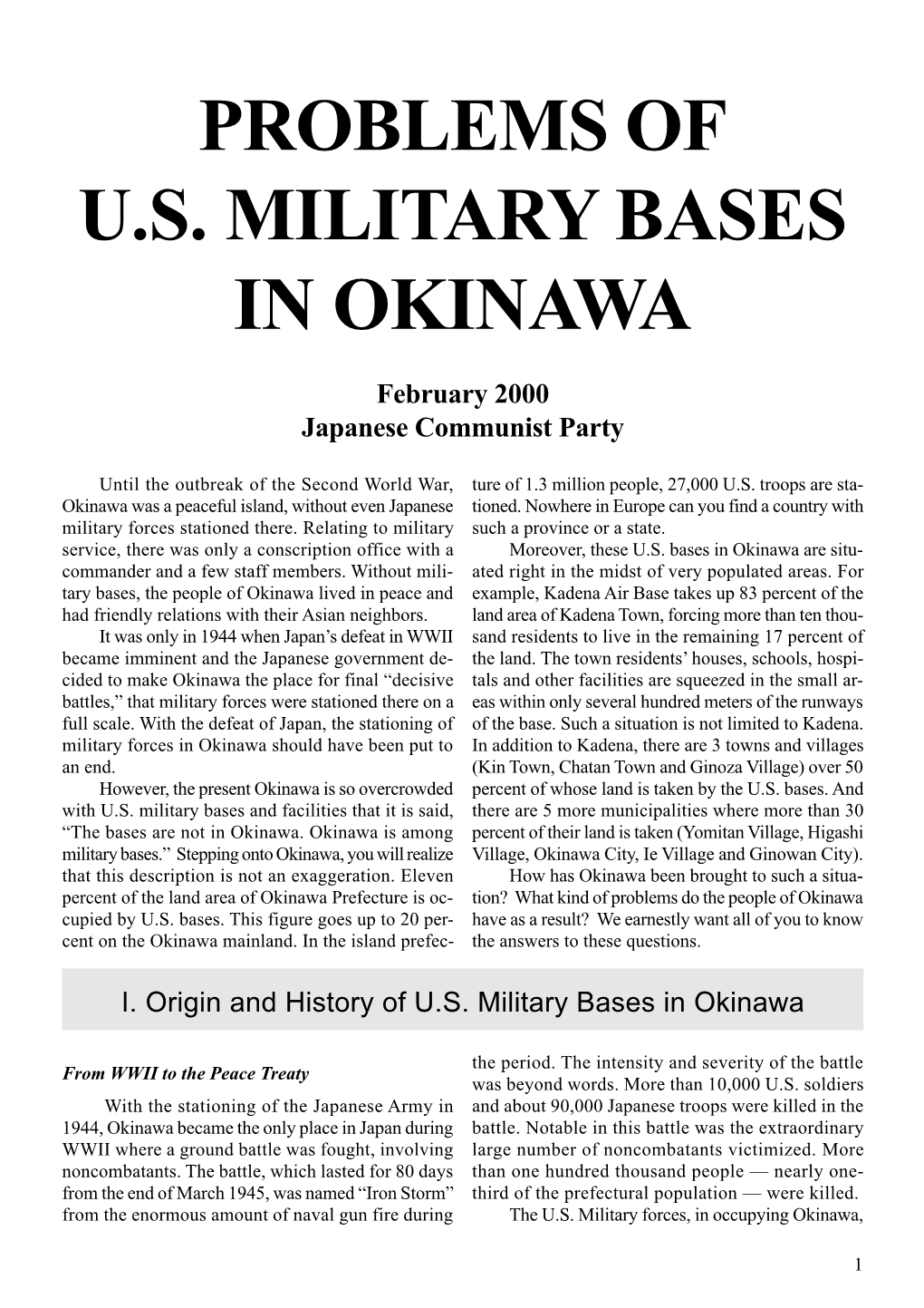 Problems of U.S. Military Bases in Okinawa