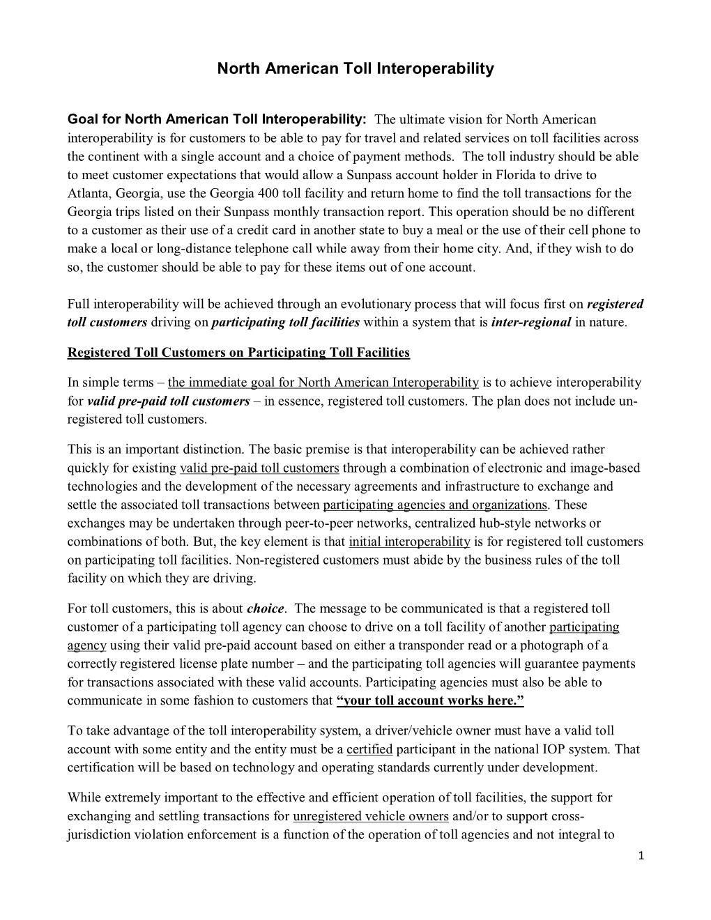 North American Toll Interoperability