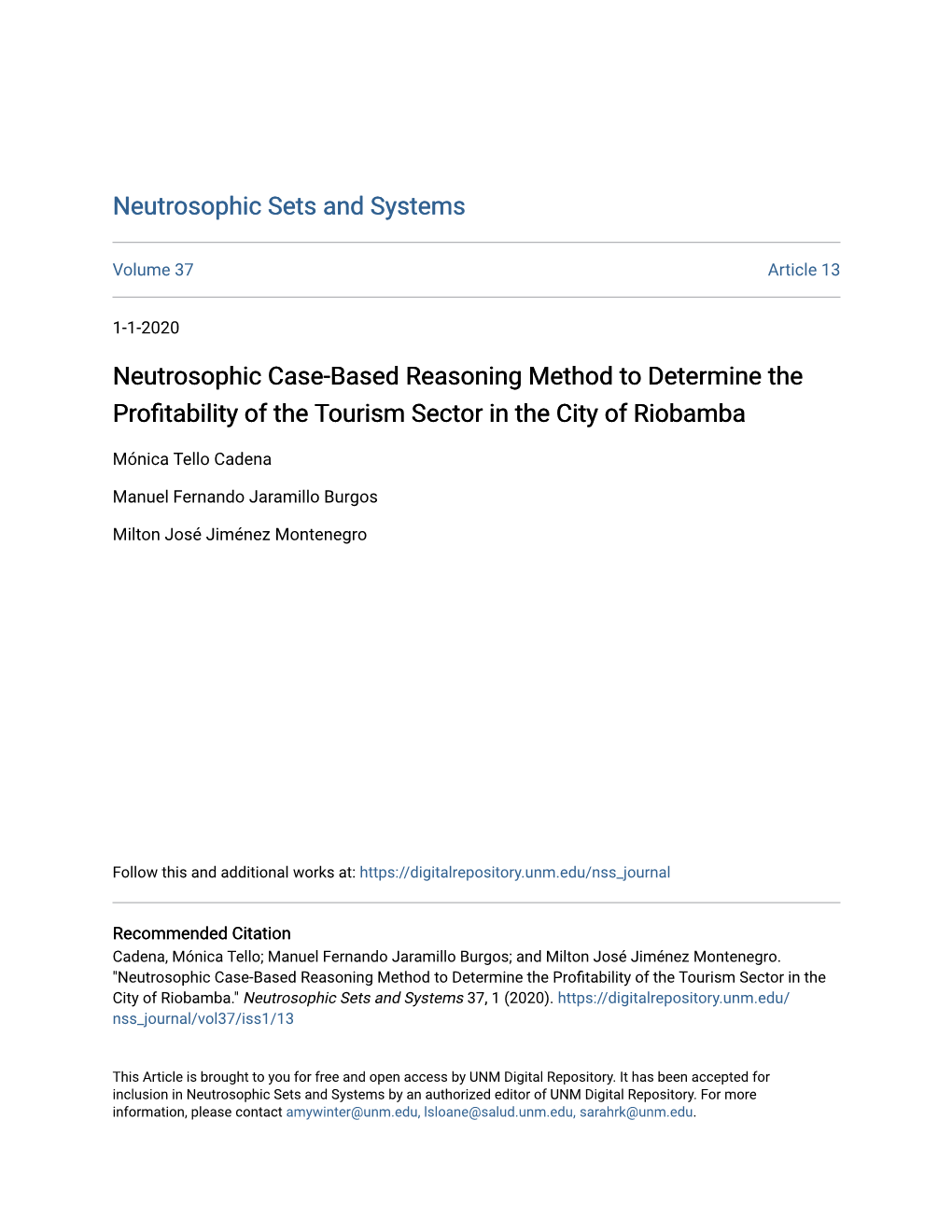 Neutrosophic Case-Based Reasoning Method to Determine the Profitability of the Ourismt Sector in the City of Riobamba
