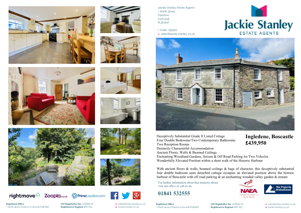 01841 532555 Ingledene, Boscastle £439,950