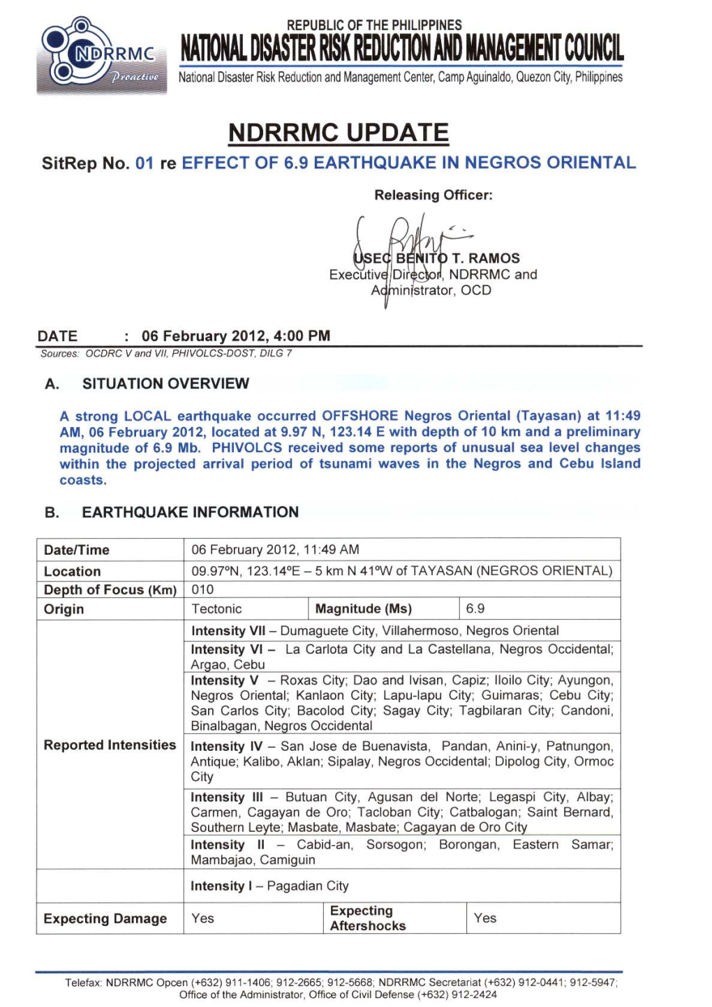 NDRRMC Update Sitrep 1 on Negros Tsunami.Mdi