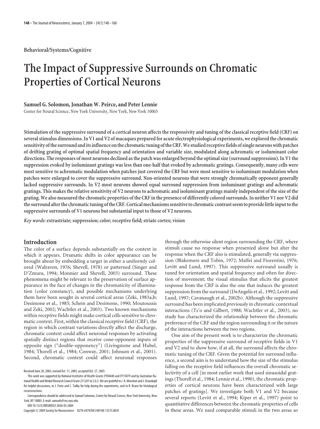 The Impact of Suppressive Surrounds on Chromatic Properties of Cortical Neurons