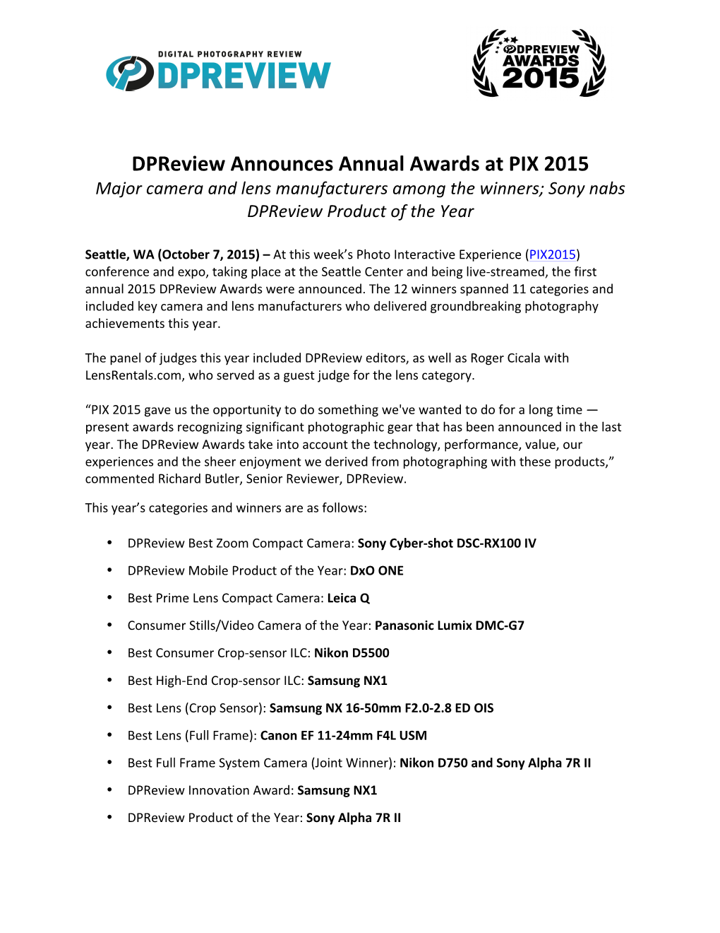 Dpreivew 2015 Awards Release