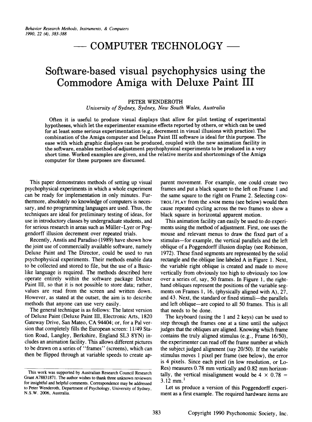 Software-Based Visual Psychophysics Using the Commodore Amiga with Deluxe Paint III