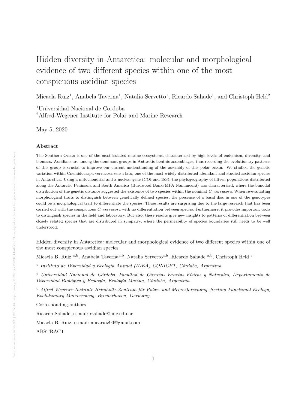 Hidden Diversity in Antarctica: Molecular and Morphological Evidence of Two Different Species Within One of the Most Conspicuous