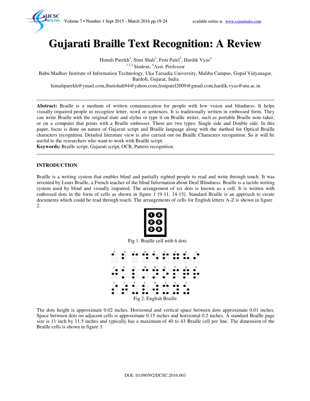 Gujarati Braille Text Recognition: a Review