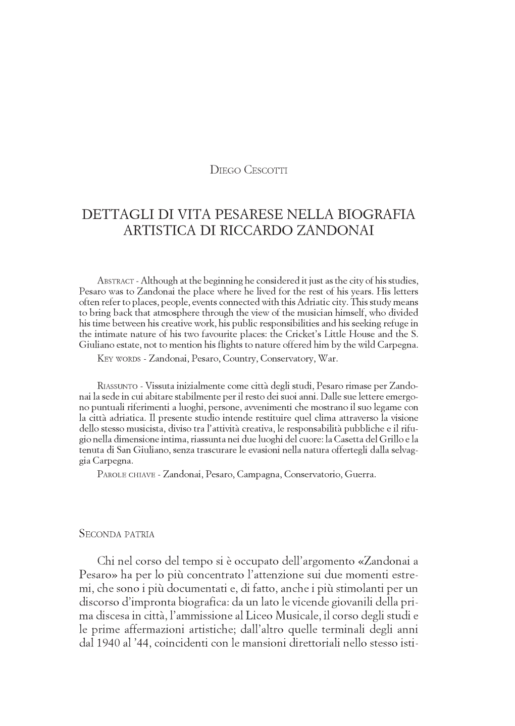 Dettagli Di Vita Pesarese Nella Biografia Artistica Di Riccardo Zandonai