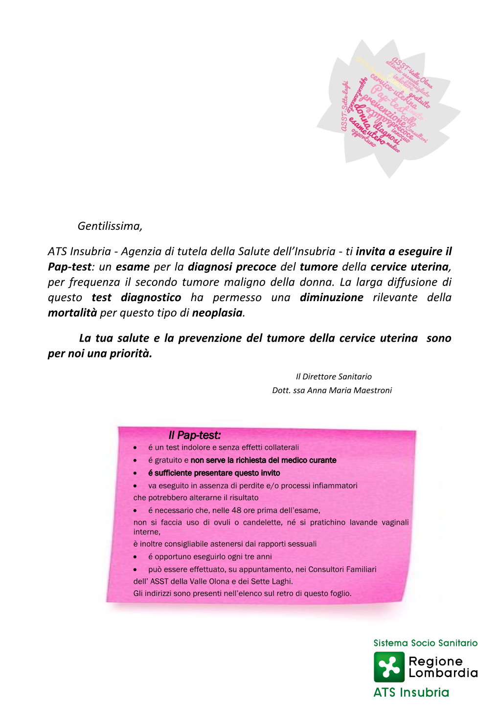 Ti Invita a Eseguire Il Pap-Test: Un Esame Per La Diagnosi Precoce Del Tumore Della Cervice Uterina, Per Frequenza Il Secondo Tumore Maligno Della Donna