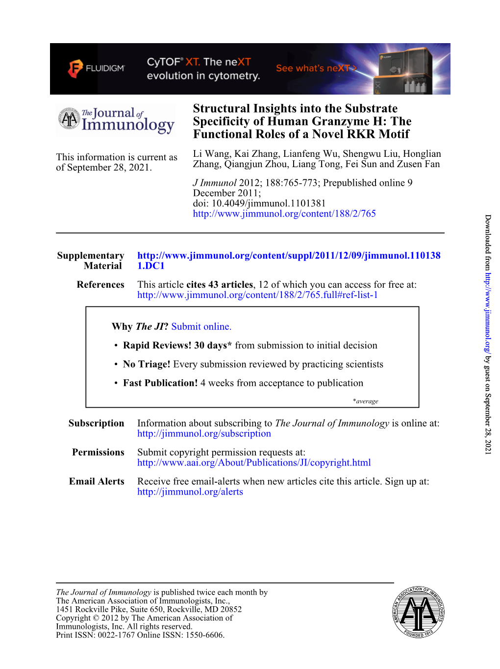 Functional Roles of a Novel RKR Motif Specificity of Human Granzyme H