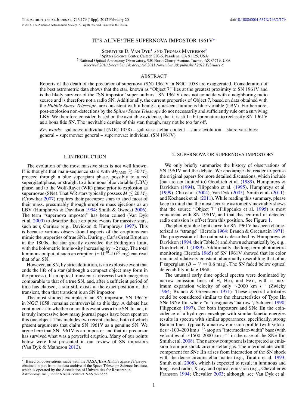 The Supernova Impostor 1961V∗