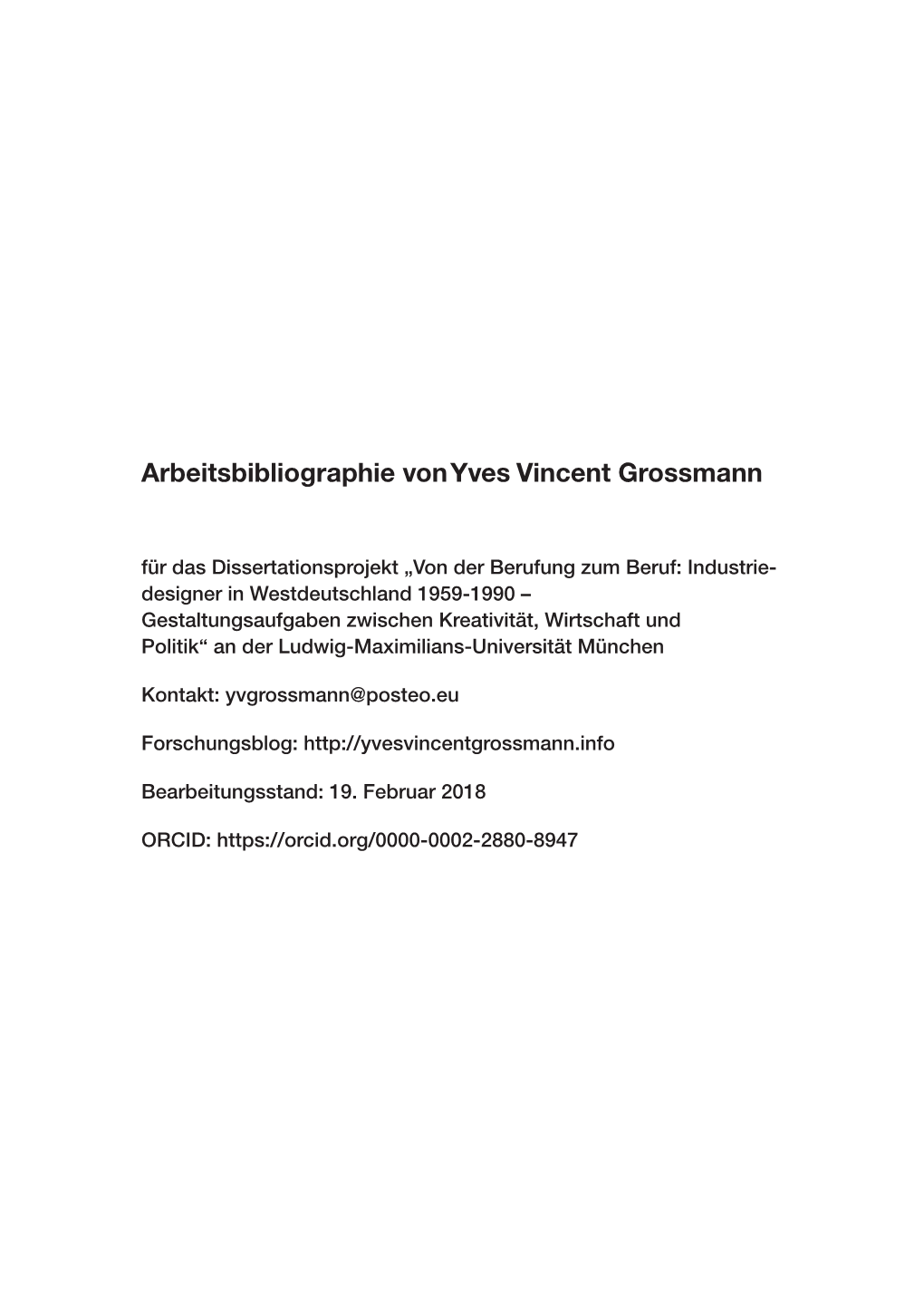 Arbeitsbibliographie Von Yves Vincent Grossmann