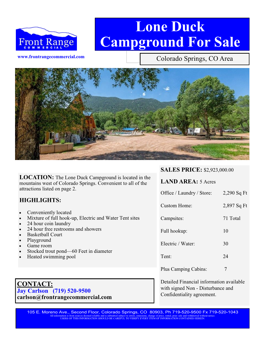 Lone Duck Campground for Sale Colorado Springs, CO Area
