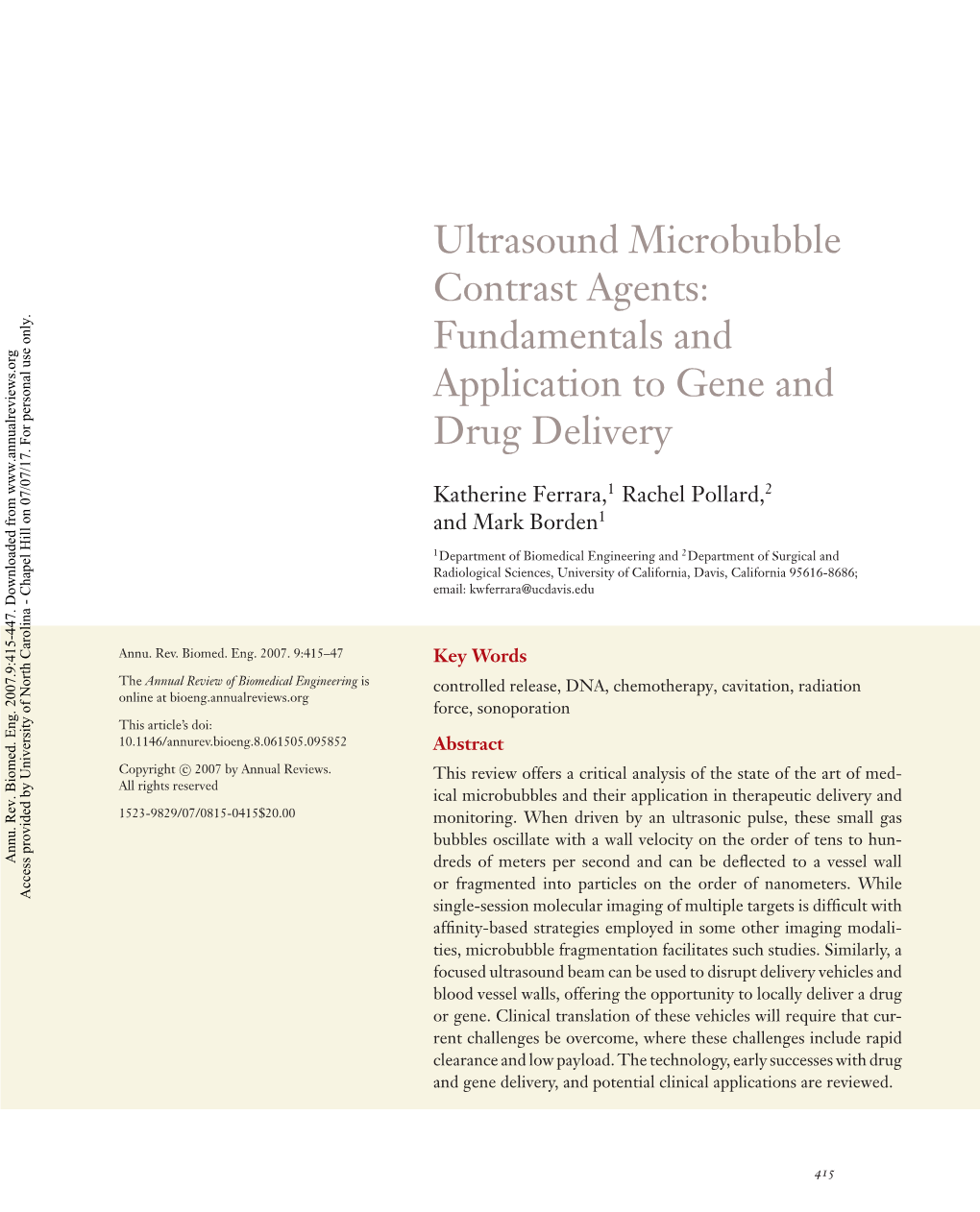 Ultrasound Microbubble Contrast Agents: Fundamentals and Application to Gene and Drug Delivery