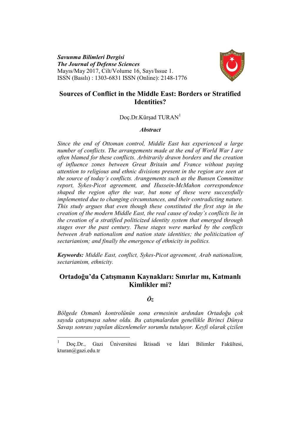 Sources of Conflict in the Middle East: Borders Or Stratified Identities?