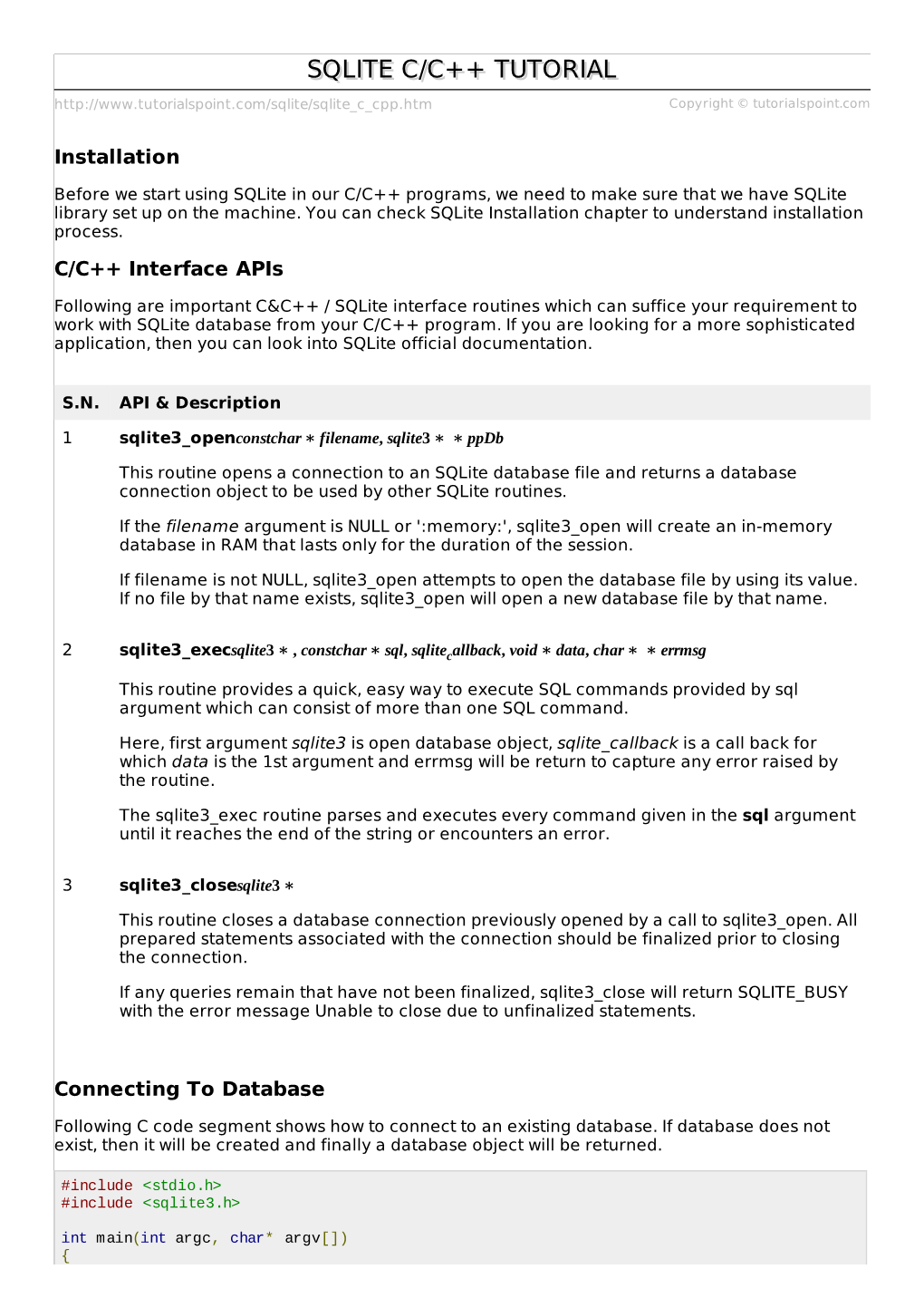 Sqlite C/C++ Tutorial