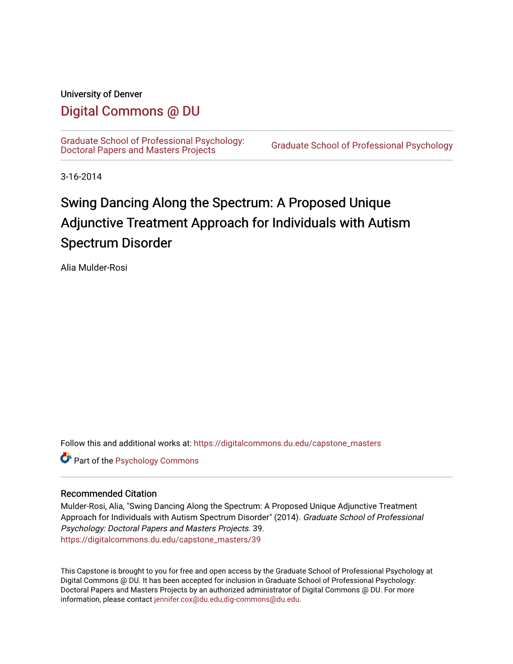 Swing Dancing Along the Spectrum: a Proposed Unique Adjunctive Treatment Approach for Individuals with Autism Spectrum Disorder