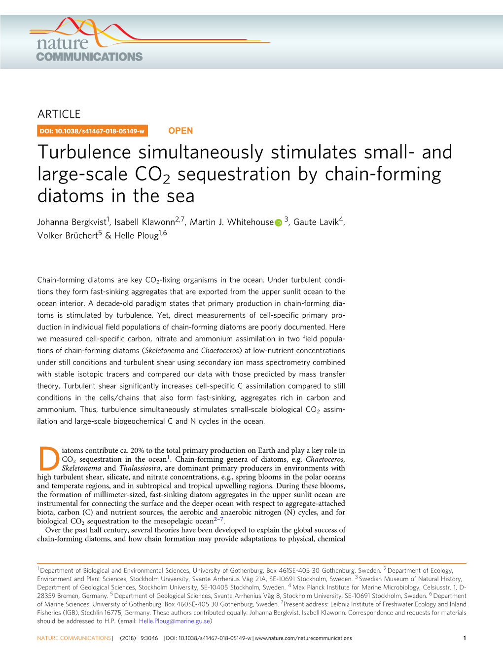 And Large-Scale CO2 Sequestration by Chain-Forming Diatoms in the Sea