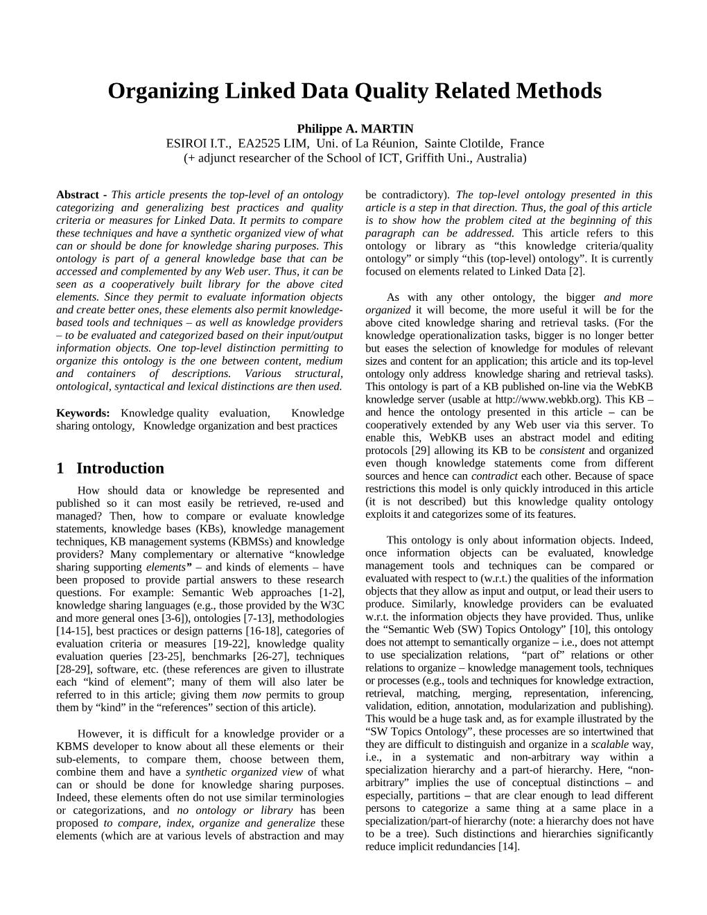 Organizing Linked Data Quality Related Methods