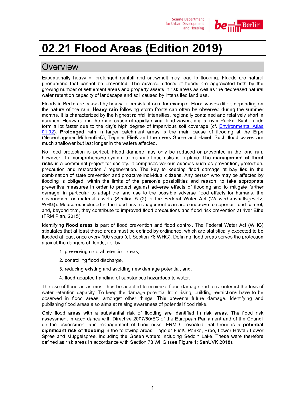 02.21 Flood Areas (Edition 2019) Overview Exceptionally Heavy Or Prolonged Rainfall and Snowmelt May Lead to Flooding