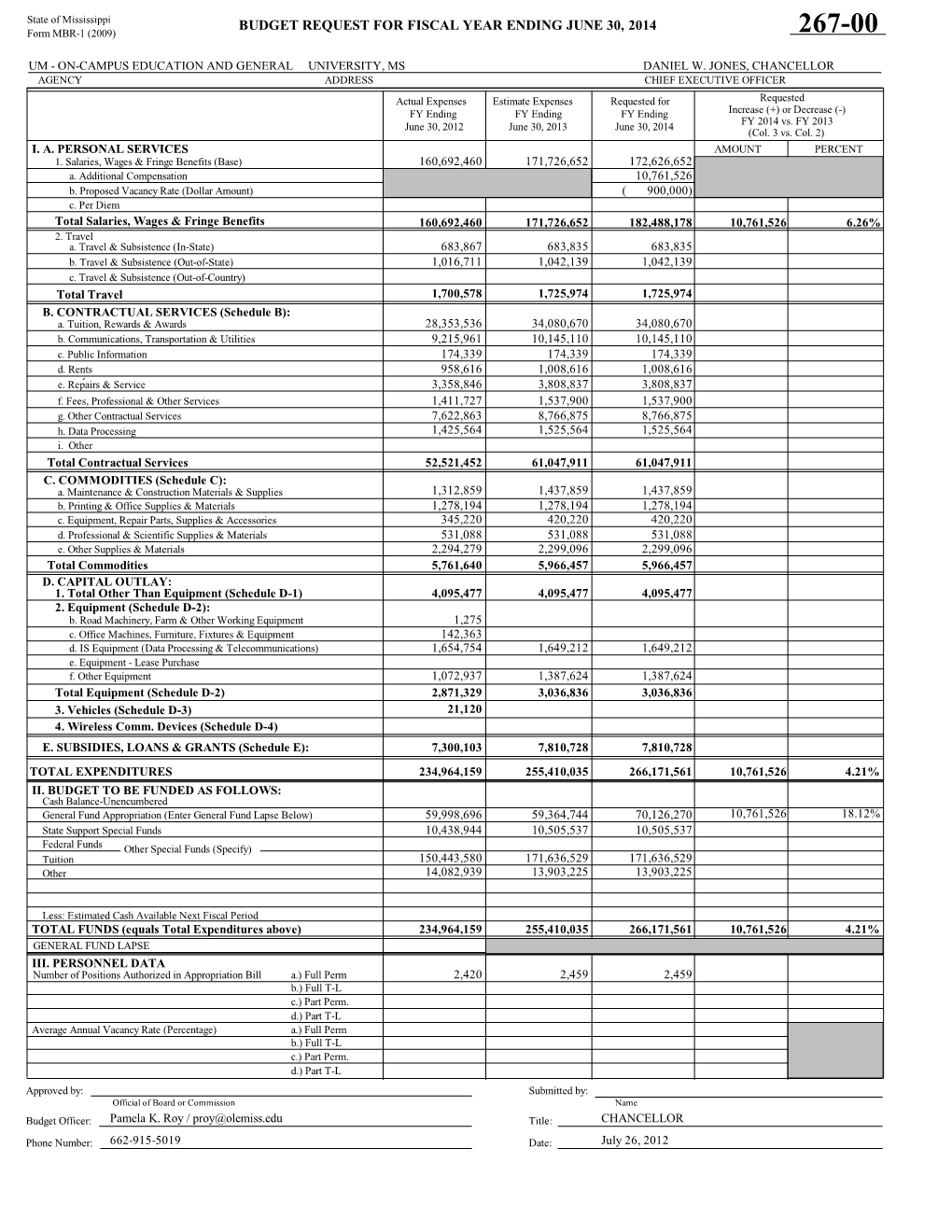 BUDGET REQUEST for FISCAL YEAR ENDING JUNE 30, 2014 Form MBR-1 (2009) 267-00