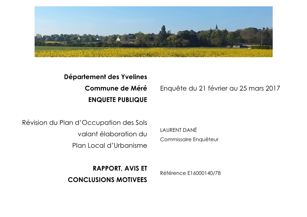 Département Des Yvelines Commune De Méré ENQUETE PUBLIQUE
