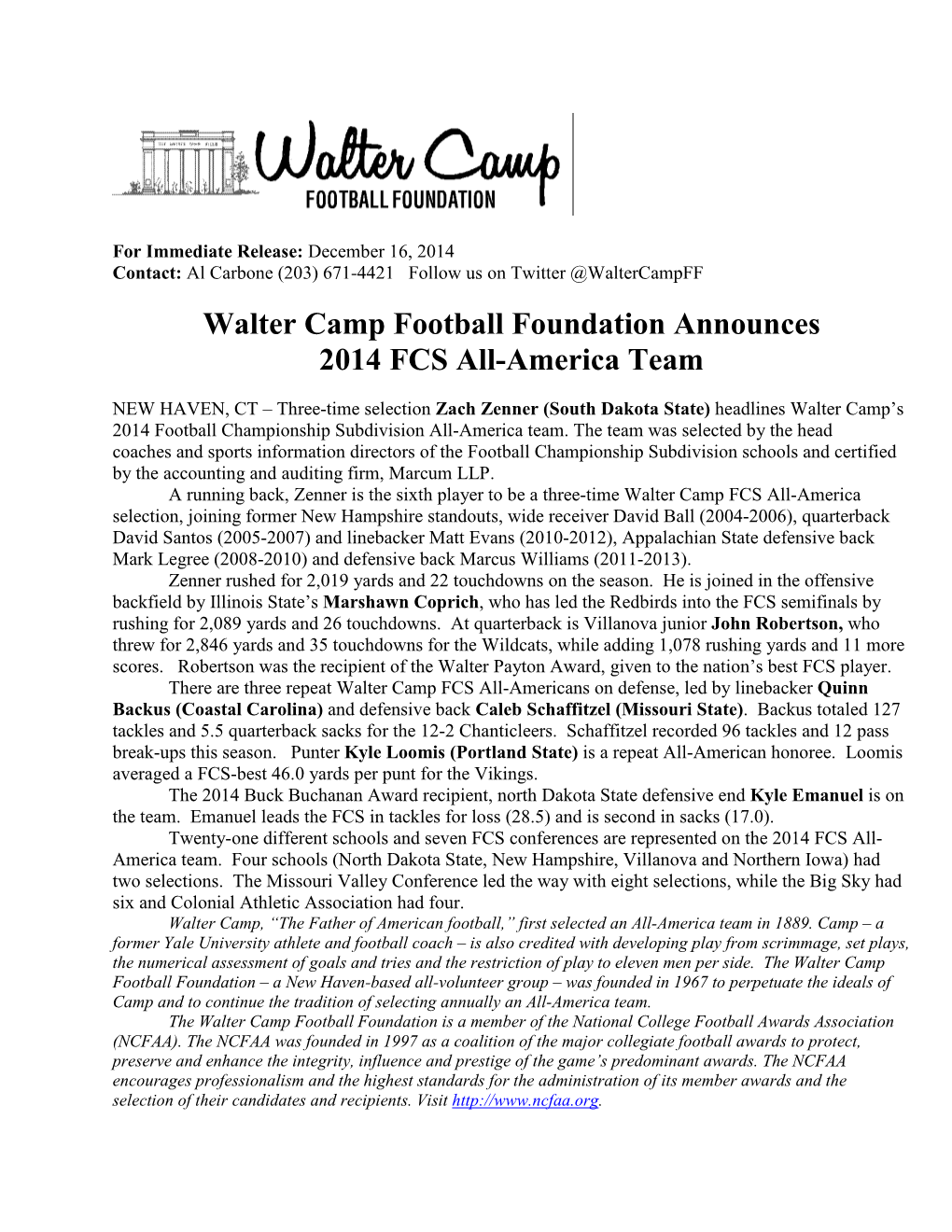 2014 Walter Camp FCS All-America Team