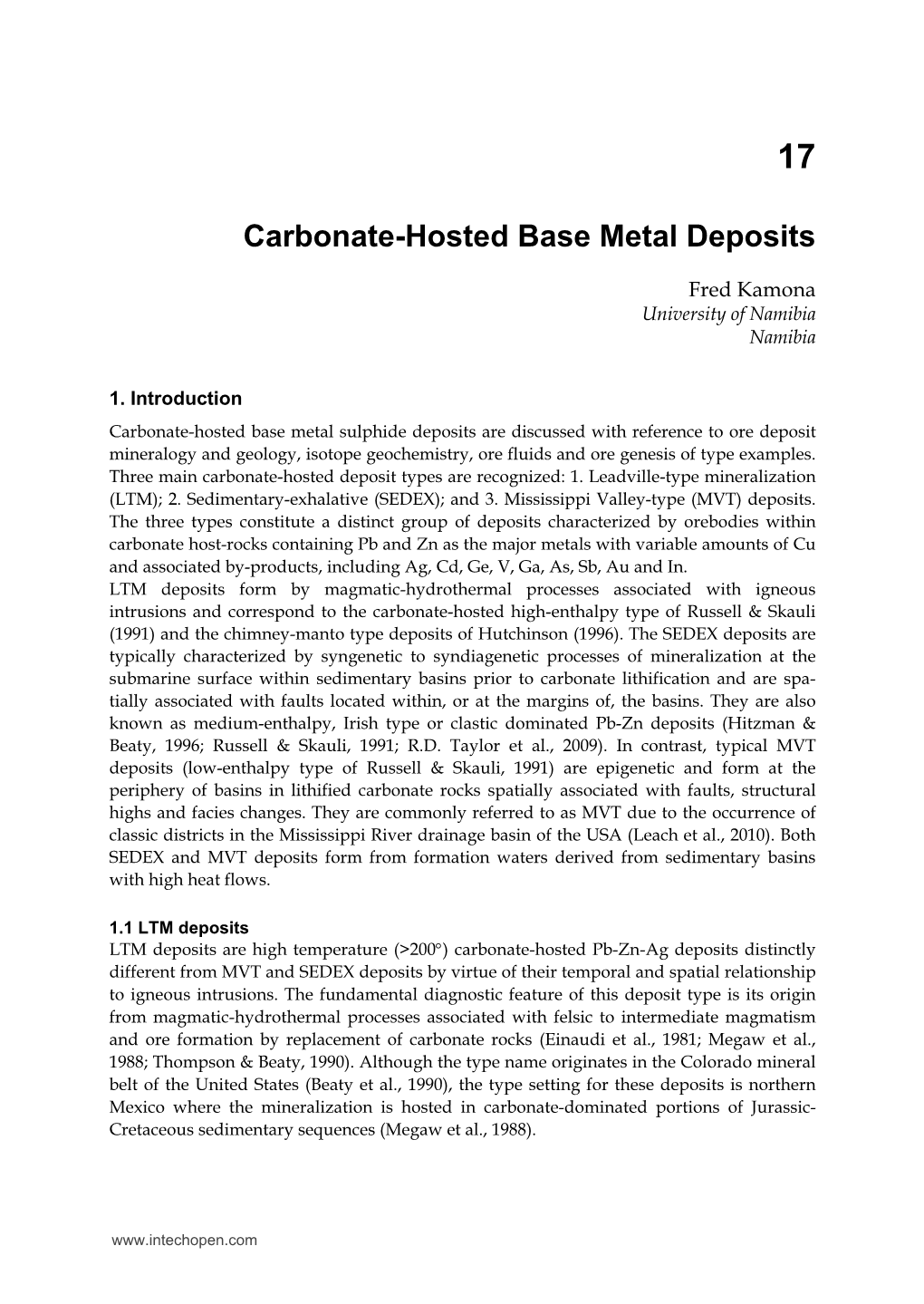 Carbonate-Hosted Base Metal Deposits