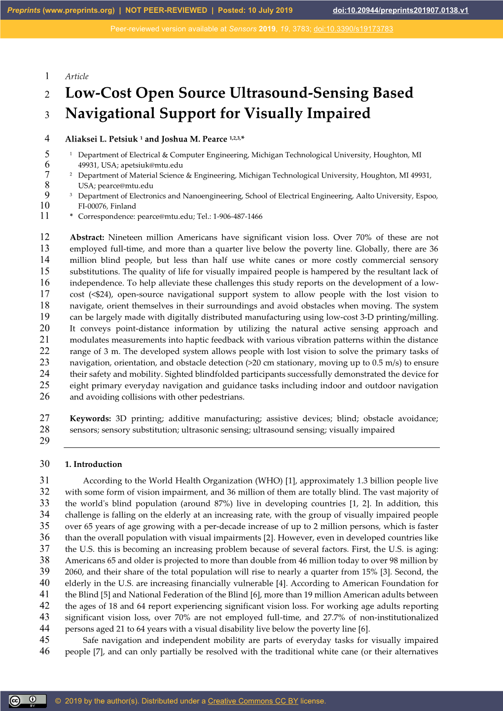 Low-Cost Open Source Ultrasound-Sensing Based 3 Navigational Support for Visually Impaired