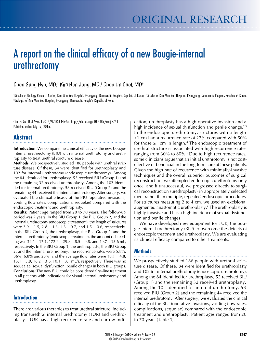 A Report on the Clinical Efficacy of a New Bougie-Internal Urethrectomy