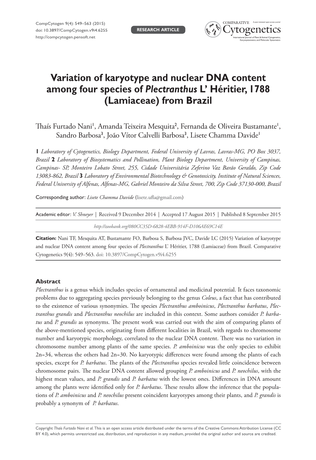 Variation of Karyotype and Nuclear DNA Content Among Four Species Of