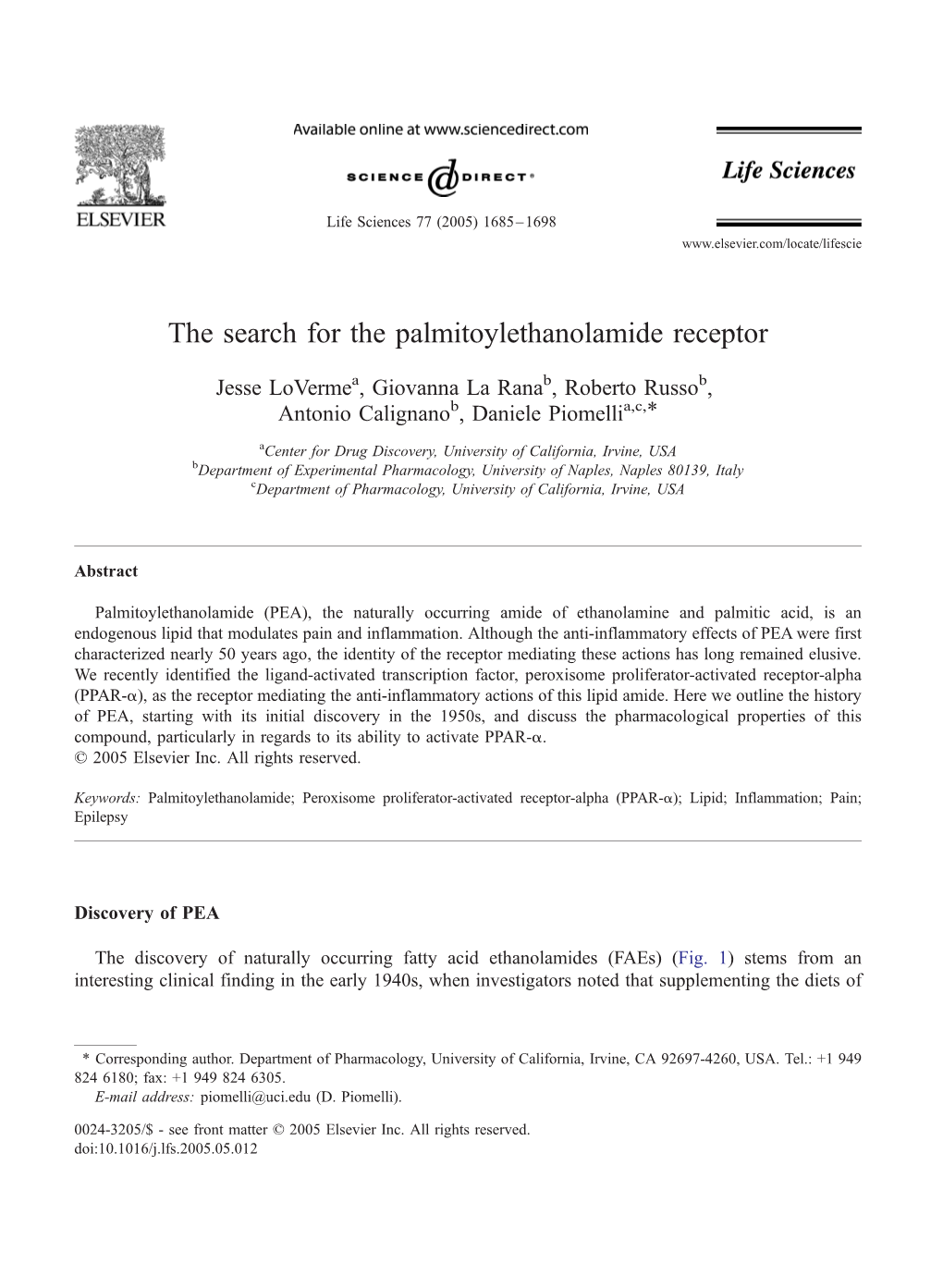 The Search for the Palmitoylethanolamide Receptor