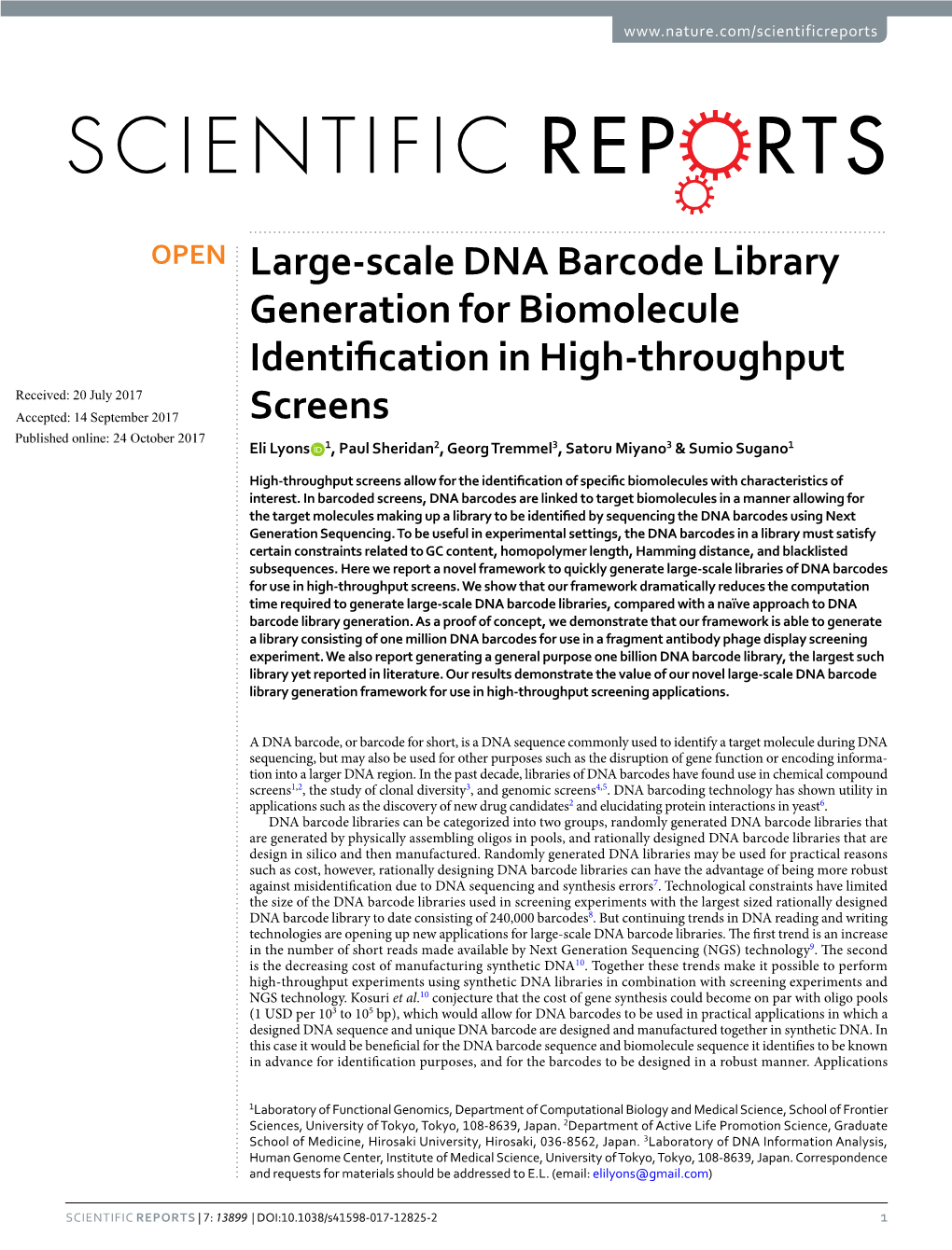 Large-Scale DNA Barcode Library Generation for Biomolecule Identification in High-Throughput Screens