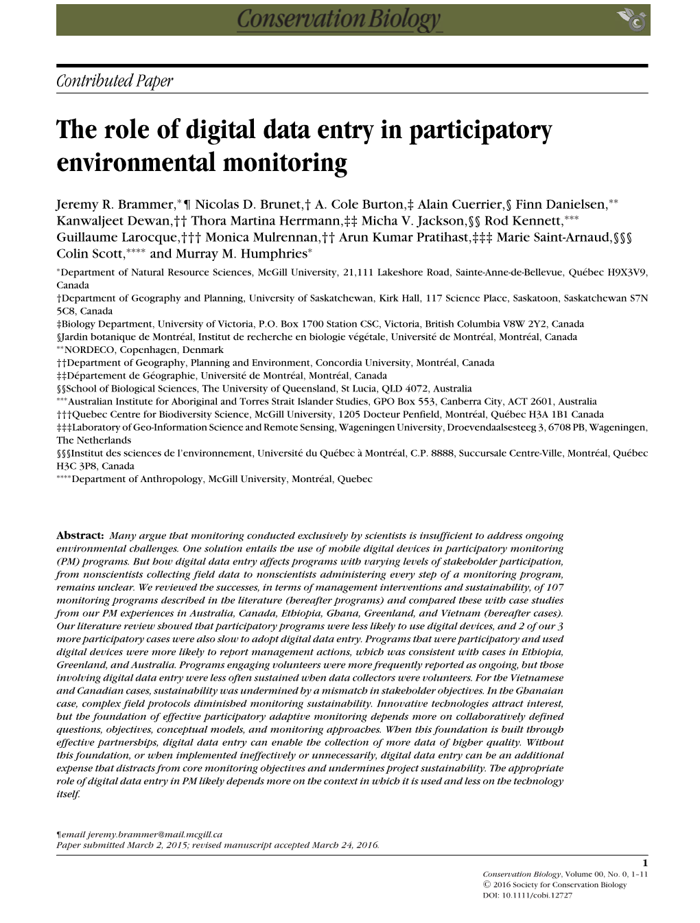 The Role of Digital Data Entry in Participatory Environmental Monitoring