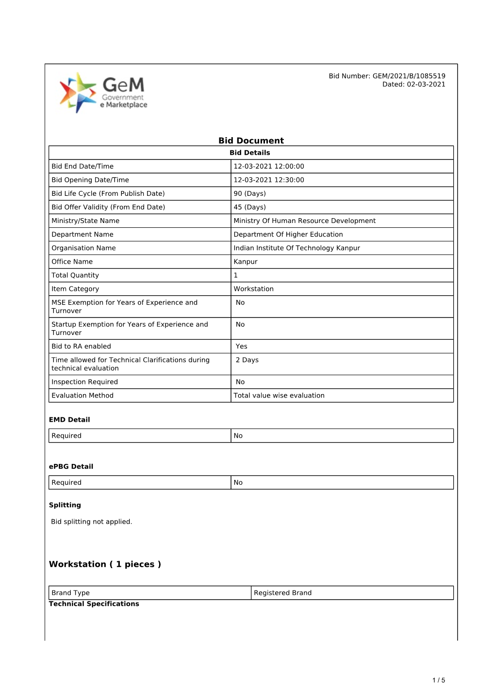 Bid Document Workstation