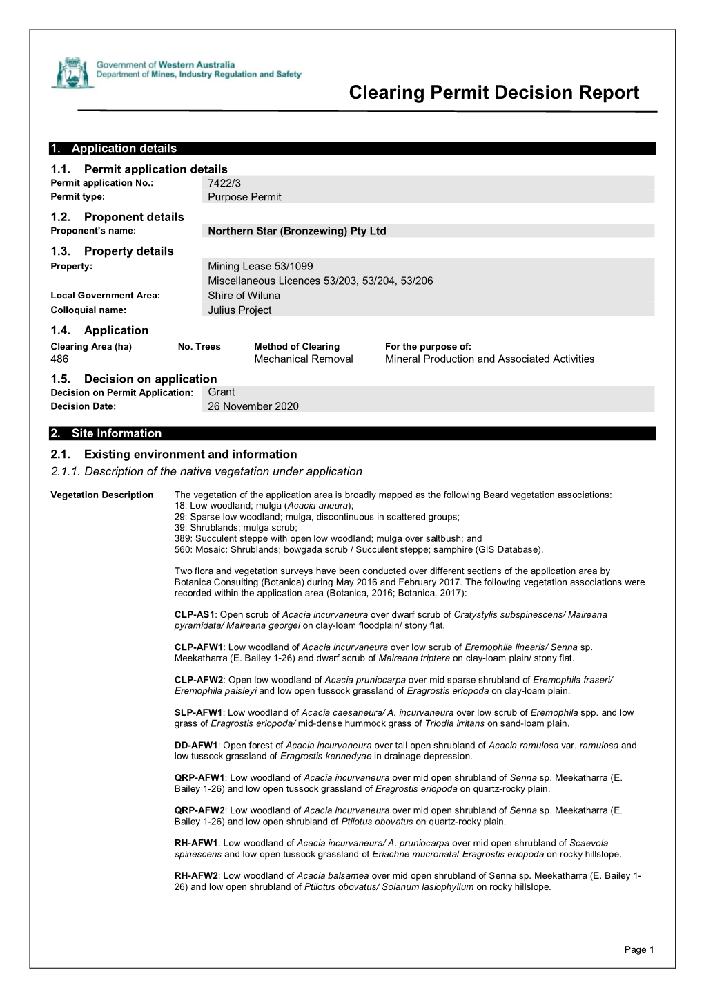 Clearing Permit Decision Report