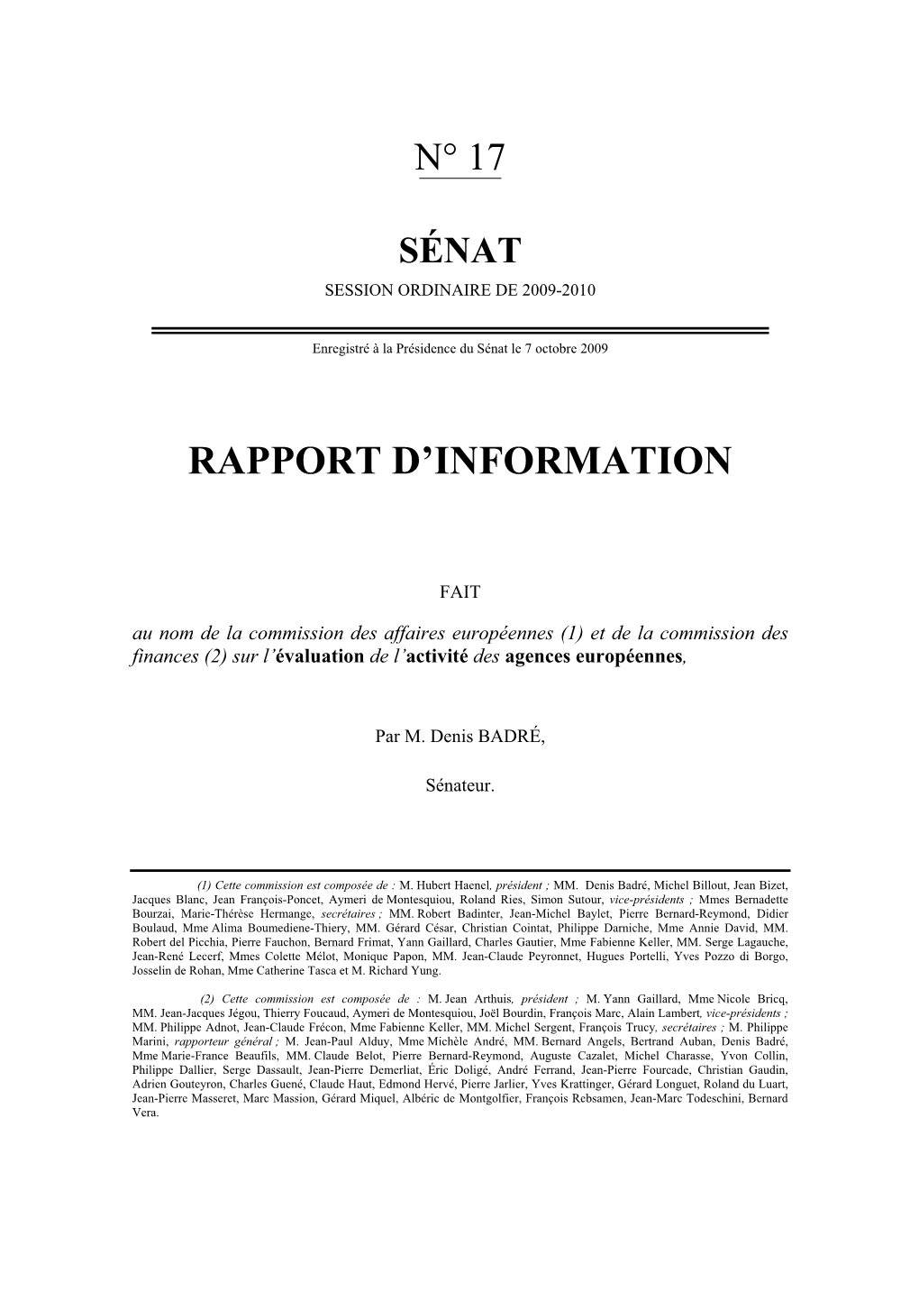 Rapport D'information