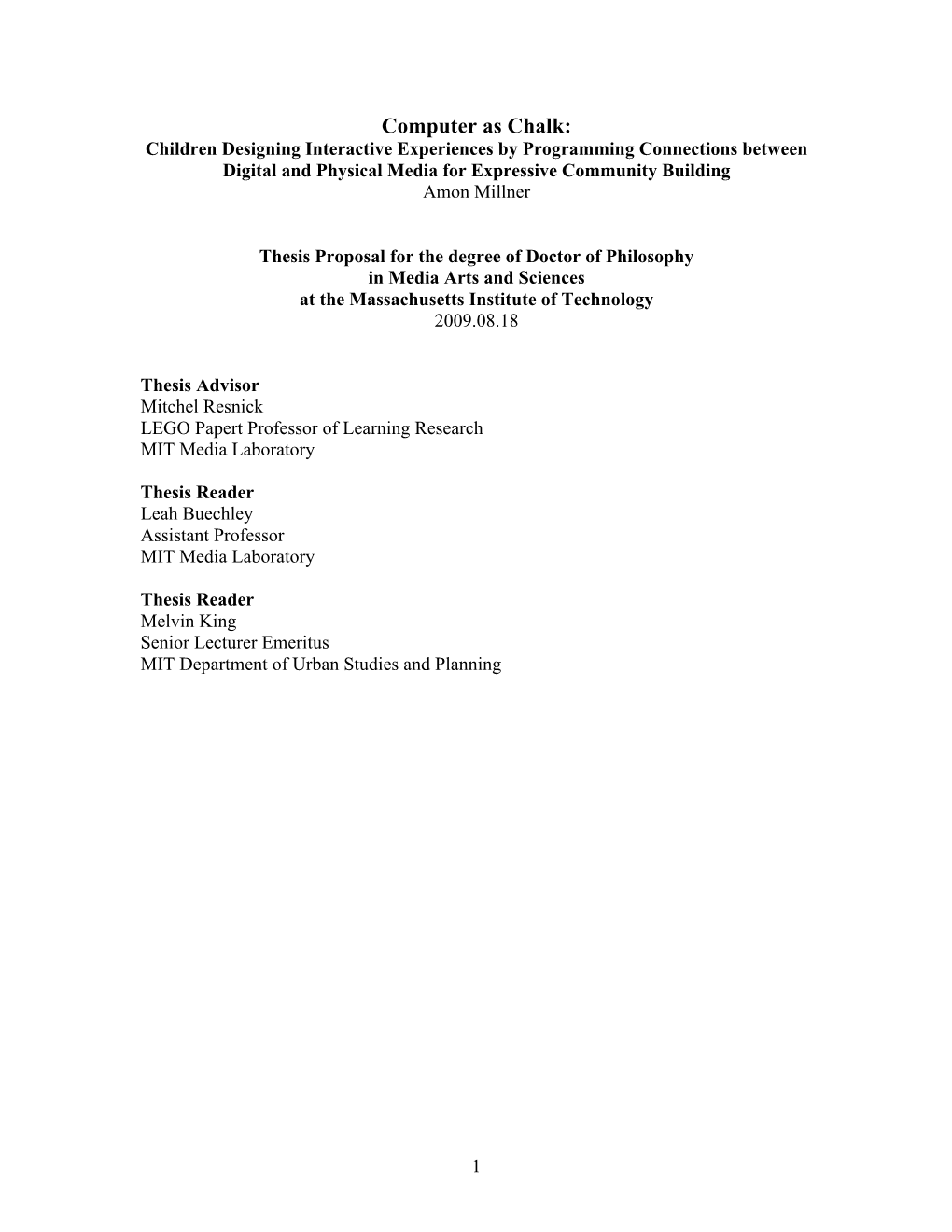 Amon Millner Phd Thesis Proposal