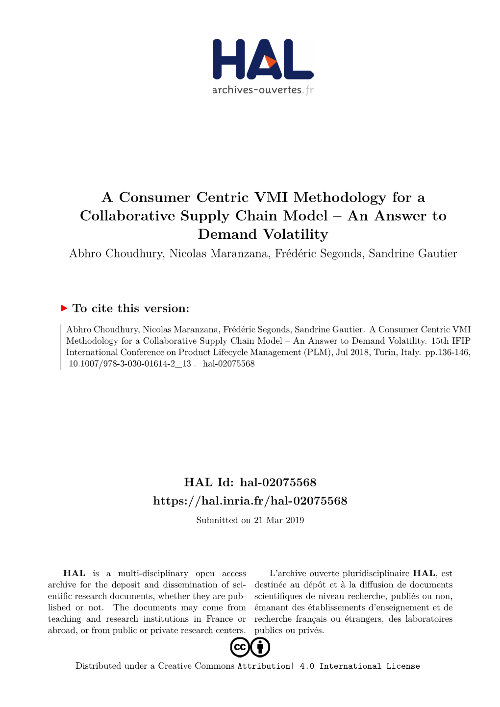 A Consumer Centric VMI Methodology for a Collaborative Supply Chain