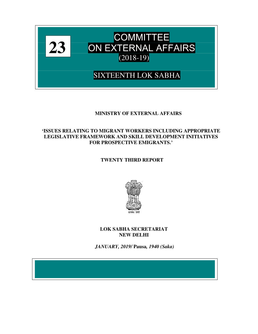 Committee on External Affairs (2018-19)
