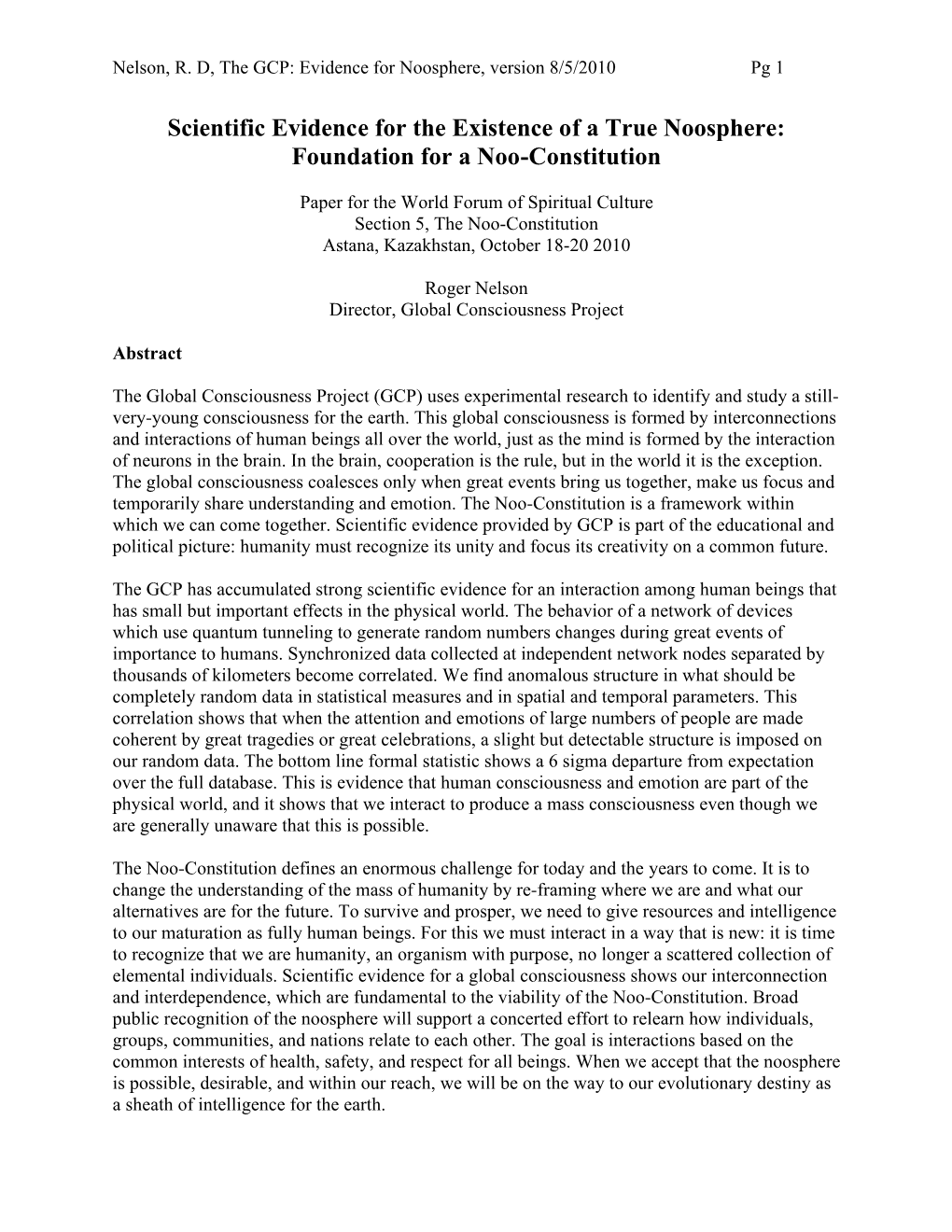 Scientific Evidence for the Existence of a True Noosphere: Foundation for a Noo-Constitution