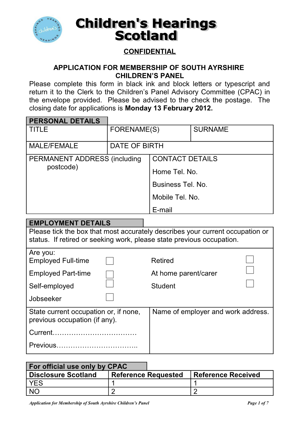 Application for Membership of South Ayrshire