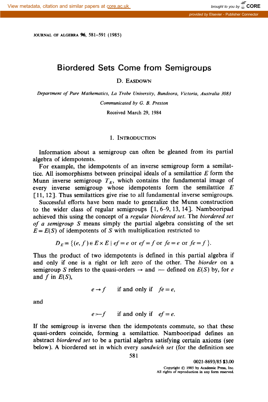 Biordered Sets Come from Semigroups D