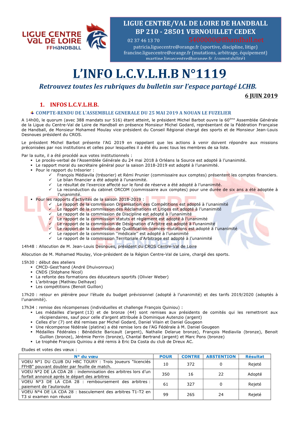 L'info L.C.V.L.H.B N°1119